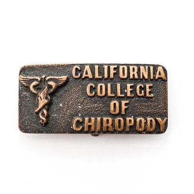 Vintage Brass California College of Chiropody Slide Belt Buckle - 3"