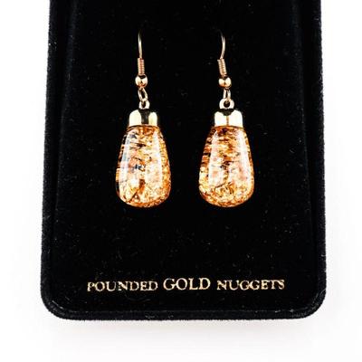 Gold Flakes in Clear Teardrop Earrings