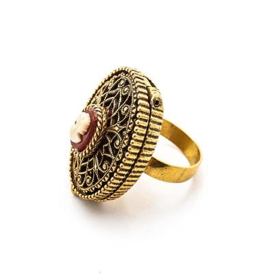 Ornate Filigree Cameo Locket Adjustable Ring