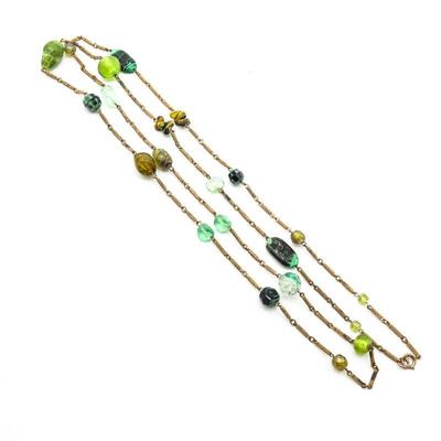 Extra Long Beaded Bar Chain Necklace