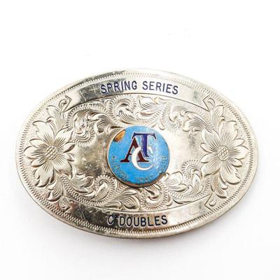 Vintage German Silver Plated Belt Buckle - Auburn Trap Club - 4"