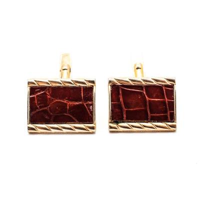 Vintage 1950's Swank Alligator-Grain Faux Leather Inset Cuff Links