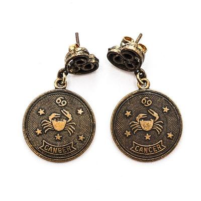 Brass Zodiac Cancer Crab Dangle Earrings