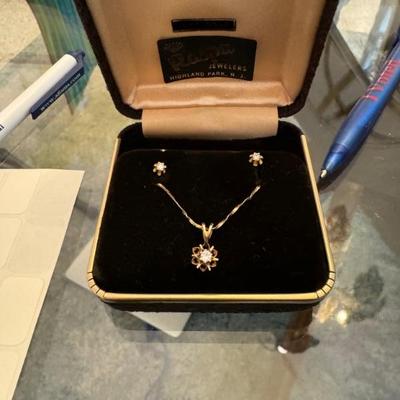 14K Gold with Diamonds Necklace & Earrings Set 
