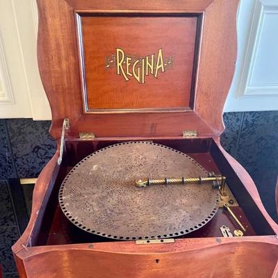 Come listen to this unique antique metal disc music box by Regina. 
