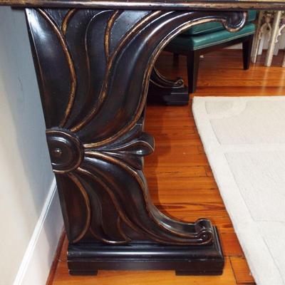 HOOKER MARQUETRY TOP TRESTLE MONASTERY CONSOLE TABLE