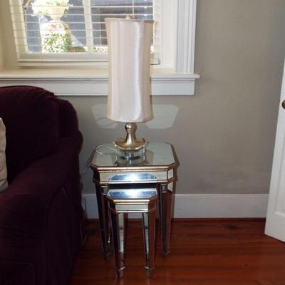 MIRRORED STACKING TABLES (SOME MINOR DAMAGE)