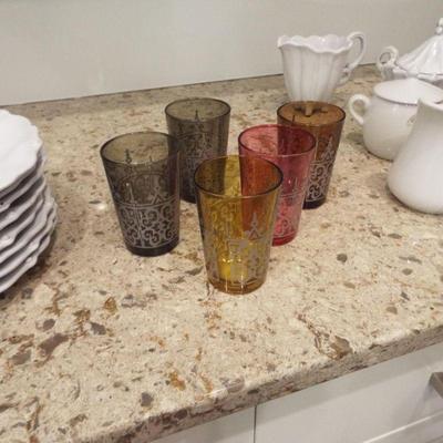 MADE IN SPAIN ETCHED FINE COLORED CRYSTAL TUMBLERS