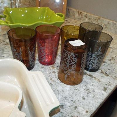 GEM TONE CRYSTAL ETCHED GLASS TUMBLERS MADE IN SPAIN
