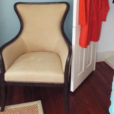 UTTERMOST LINEN ARM CHAIR WITH WOOD TRIM
