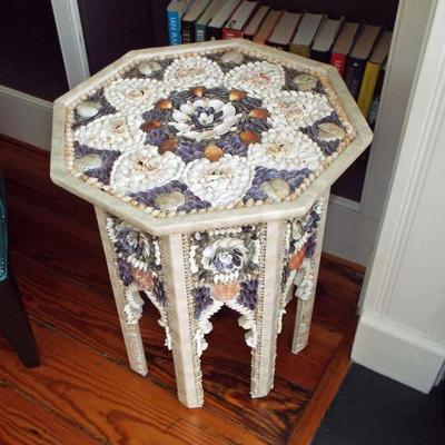 ARTIST MADE SEASHELL PERSIAN DESIGN SIDE TABLE
