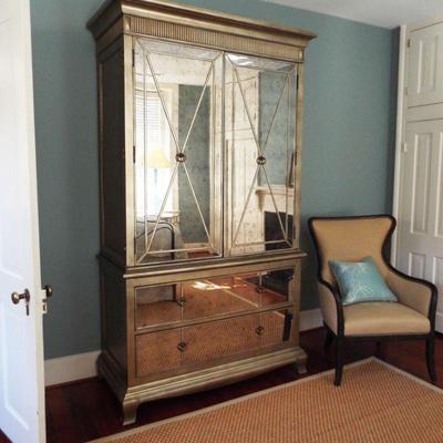 CURREY & CO. PARISIAN MIRRORED "X" WITH GOLD WASHED PLATINUM FINISH CHEST ON CHEST