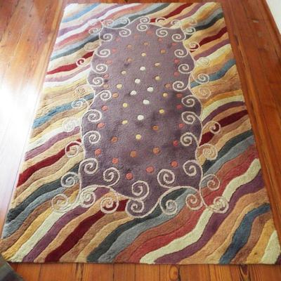 COLORFUL WAVE, SCROLL AND DOT WOOL RUG