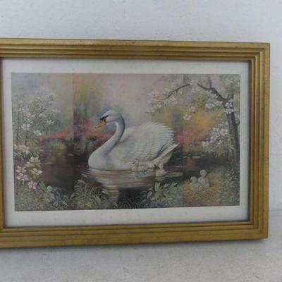 Signed Framed Vintage 1991 Donald Art Co. Litho of Swan by Ruane Manning