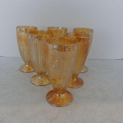 Vintage 1960s-1970s Jeannette Glass Flora Gold "Iris Iridescent" Set of 6 8-Ounce Water Goblets