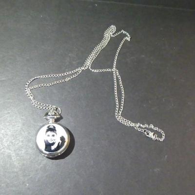 Vintage Silver Tone Audrey Hepburn Pendant Watch - 32" Chain