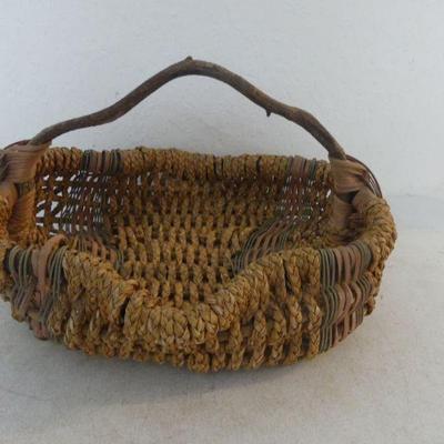 Vintage Unusual Braided Weave Basket - 17" x 17" x 6" without Handle