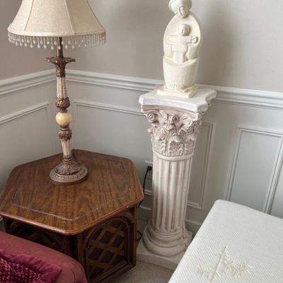 side table, lamp, art and decor