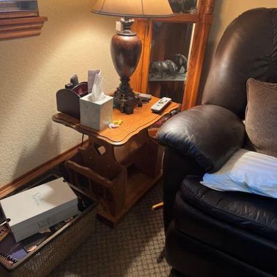 side table, lamp