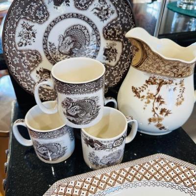 Spode- round turkey platter & coffee mugs