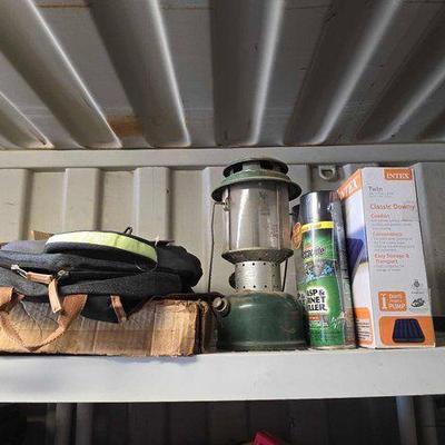 #7050 • Twin Size Air Matress, Coleman Lantern 220F, Backpacks Wasp & Hornet Killer Spray
