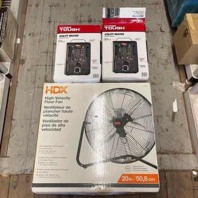 #7216 • NEW!!! (2) Utility Heaters & (1) High Velocity Floor Fan
