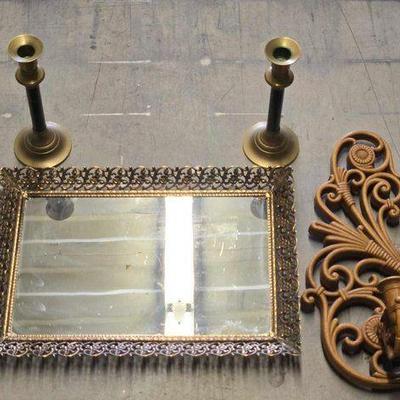 #4320 • Mirrored Tray With Candle Sticks & Wall Mounted Candle Holder
