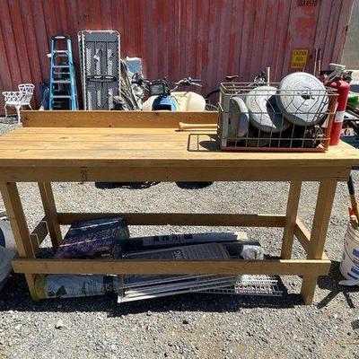 #82008 • Wooden Work Table, Weights, Shelves & Lawn Edging
