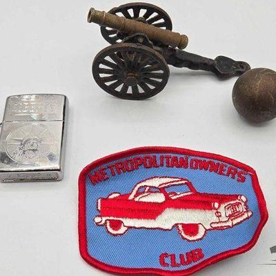 #1904 • Vintage Cast Iron Mini Cannon, Small Canon Ball & More
