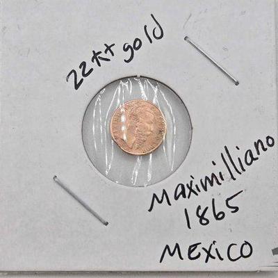 #1200 • 1865 Maximiliano Mexico 12k Gold Coin
