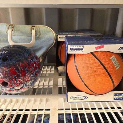 #7009 • (2) Baden Basketballs & AMF VOLT Bowling Ball with Case
