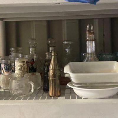 #7256 • Glass Cups, Mugs, Trays, Decanters and Bottles
