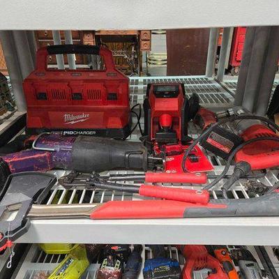 #2510 • Milwaukee Power Tools, Batteries, Battery Charger, Compact Inflator, and Hand Tools
