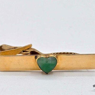 #706 • 14K Gold and Nephrite Tie Clip, 5.89g
