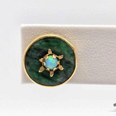 #600 • 18K Gold Opal & Semi Precious Stone Earring, 2.14g
