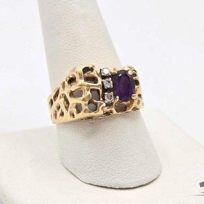 #700 • 14K Gold Ring with Diamond & Semi-Precious Stone, 6.75g
