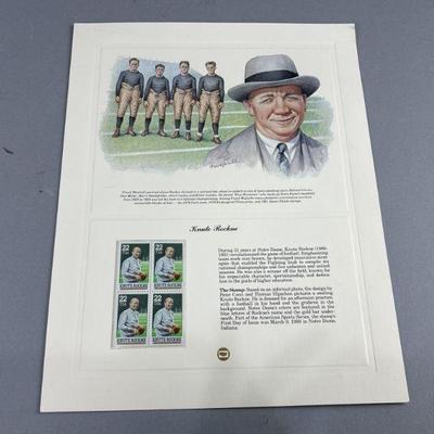 Lot 217 | Knute Rockne Print & Stamps
