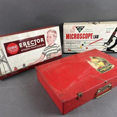 Lot 600 | Vtg. Gilbert Erector Sets & Skil Craft Microscope
