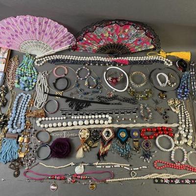 Lot 546 | Costume Jewelry Lot Beaded Necklaces, Fans
