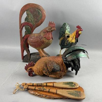 Lot 550 | Wooden and Metal Roosters and More
