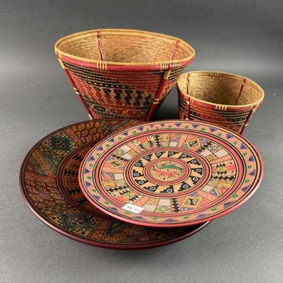 Lot 371 | Plates Made in Peru and Baskets
