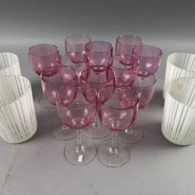 Lot 302 | Rose Colored Wine Glasses and More
