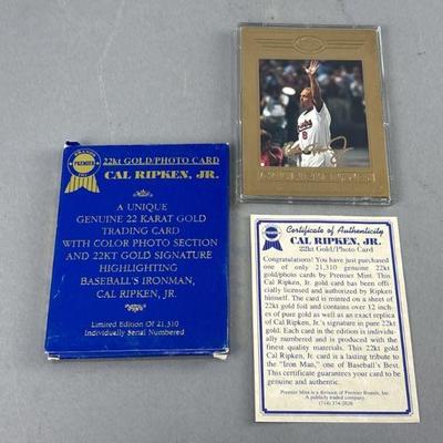 Lot 220 | Vtg 22kt Gold Cal Ripken Jr Photo Card with COA
