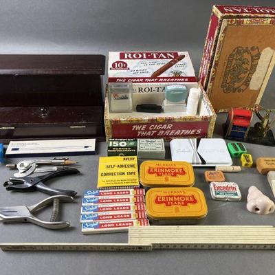 Lot 577 | Wooden Organizer & Boxes of Office Supplies
