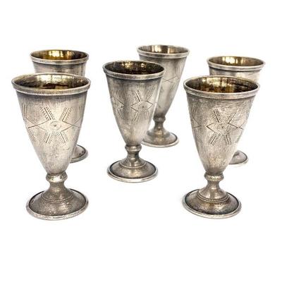 6 Russian 875 silver cordials w/ gold wash