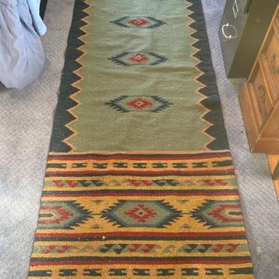 Antique wool Navajo-style Native American hand-woven runner, 31 in. x 8 ft 4 in. 1 of a pair 