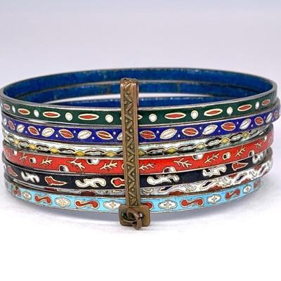 Stack of 7 Cloisonne bangle bracelets