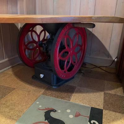 Coffee table made from a antique coffee grinder