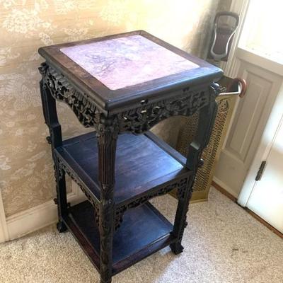 Antique carved Asian stand w/ marble inset top