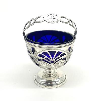 Hennegan Baker sterling handled basket w/ cobalt liner